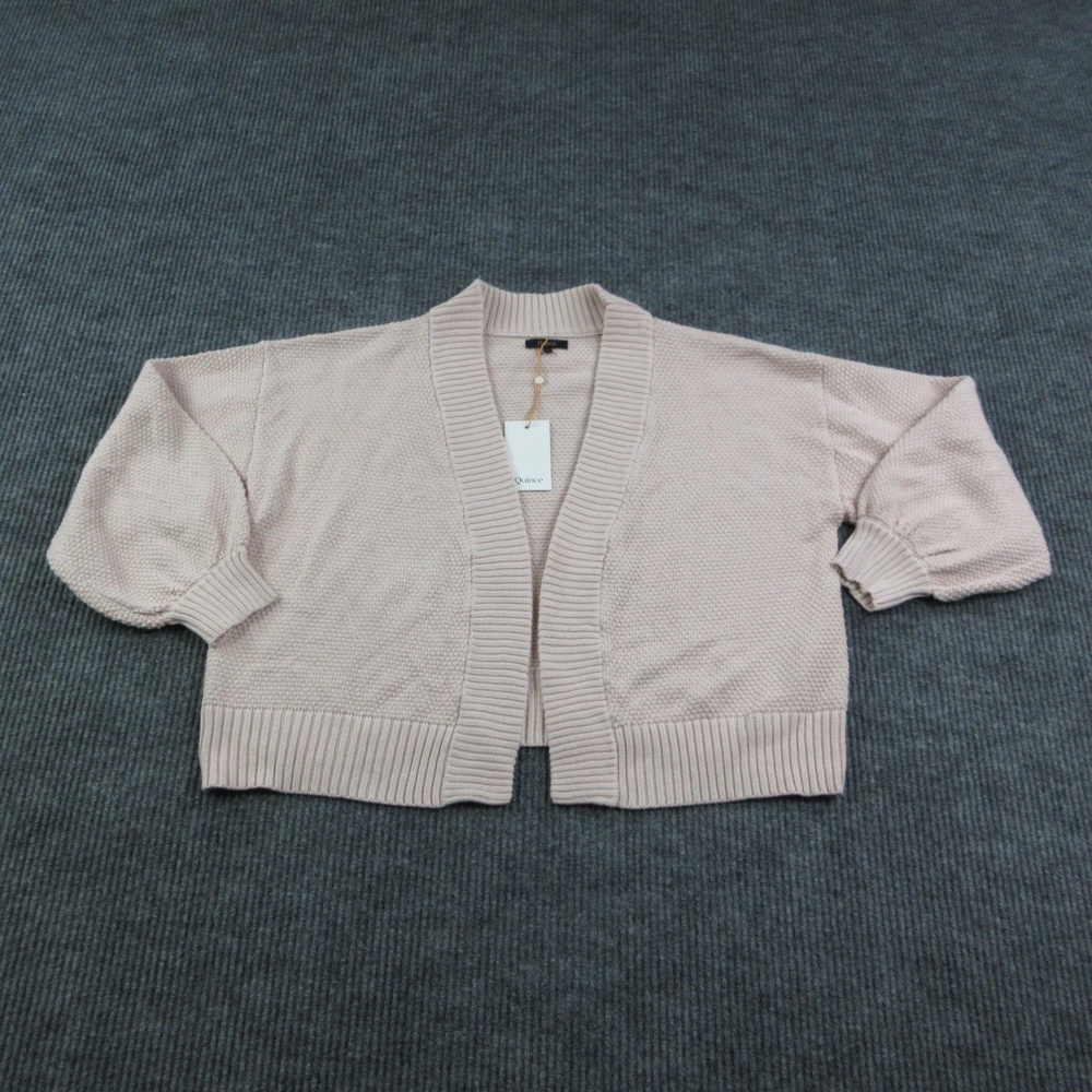 Quince Sweater Cardigan Womens L Pink Waffle-Knit Open 100% Cotton NWT